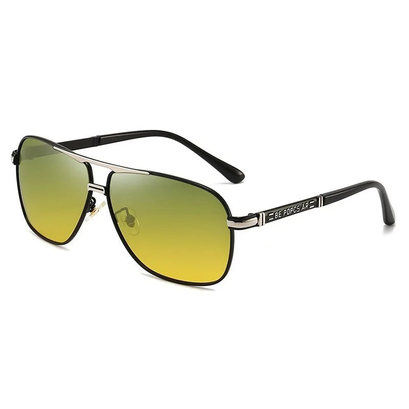 2PCS Polarized Sunglasses Men's Square Double Beam Sunshade Driver's Driving  Fishing Color Changing Day and Night Dual-use