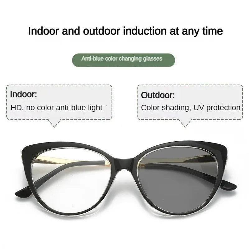 Women Photochromic Optical Glasses Men Anti Blue Light Cat Eye Eye Glasses Unisex Anti Radiation  Eyewear