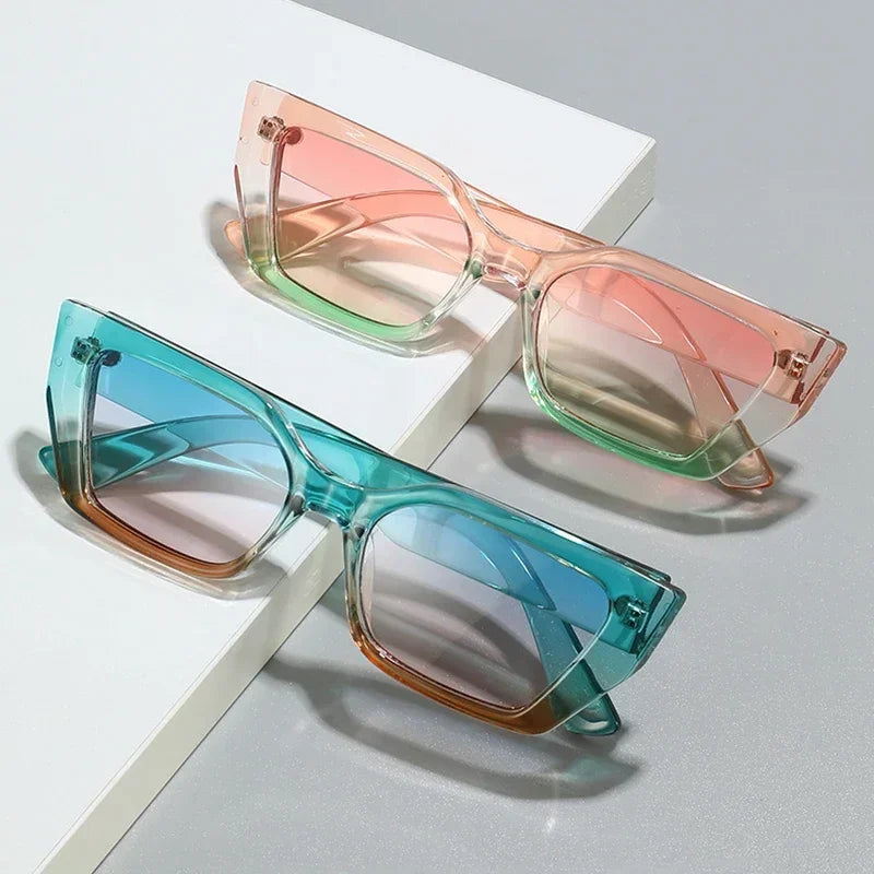 JNPCXI Small Rectangle Women Fashion Sunglasses Gradient Ocean Color Double Color Retro Shades UV400 Men Sun Glasses