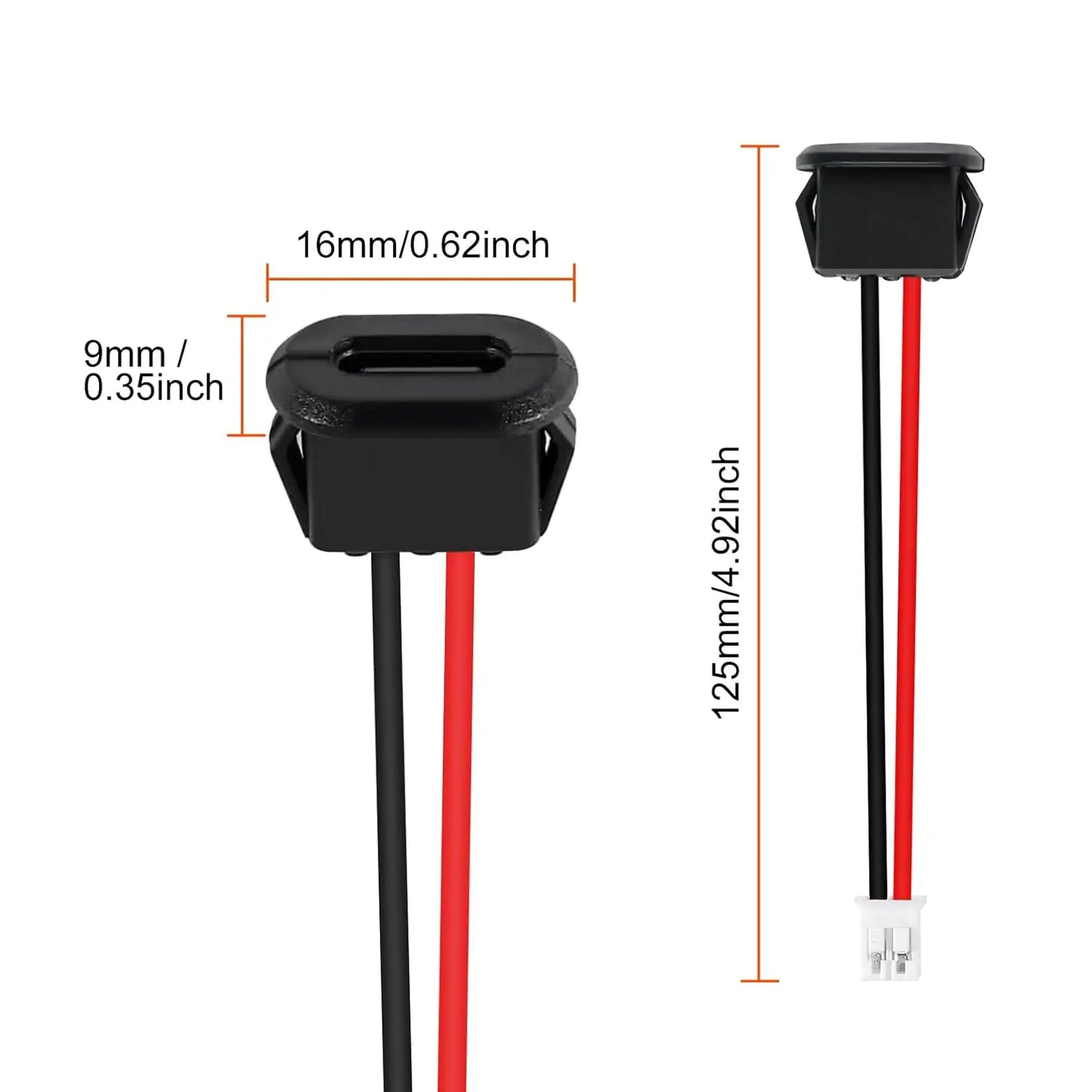 5pcs Type-C Female Chassis Waterproof 2P Wire Type USB C Pigtail Cable Extension Power Cable USB-C Plug to 2 Pin Bare Wire Open