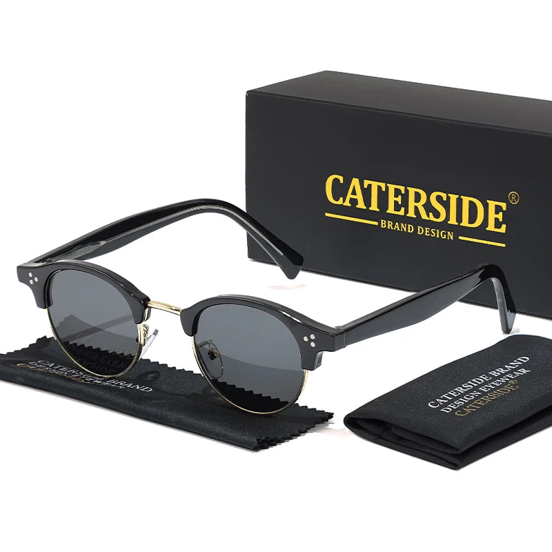 CATERSIDE Retro Punk Sunglasses Men Classic Round Half Frame Fashion Sun Glasses for Women Party Festival Travel Eyewear UV400