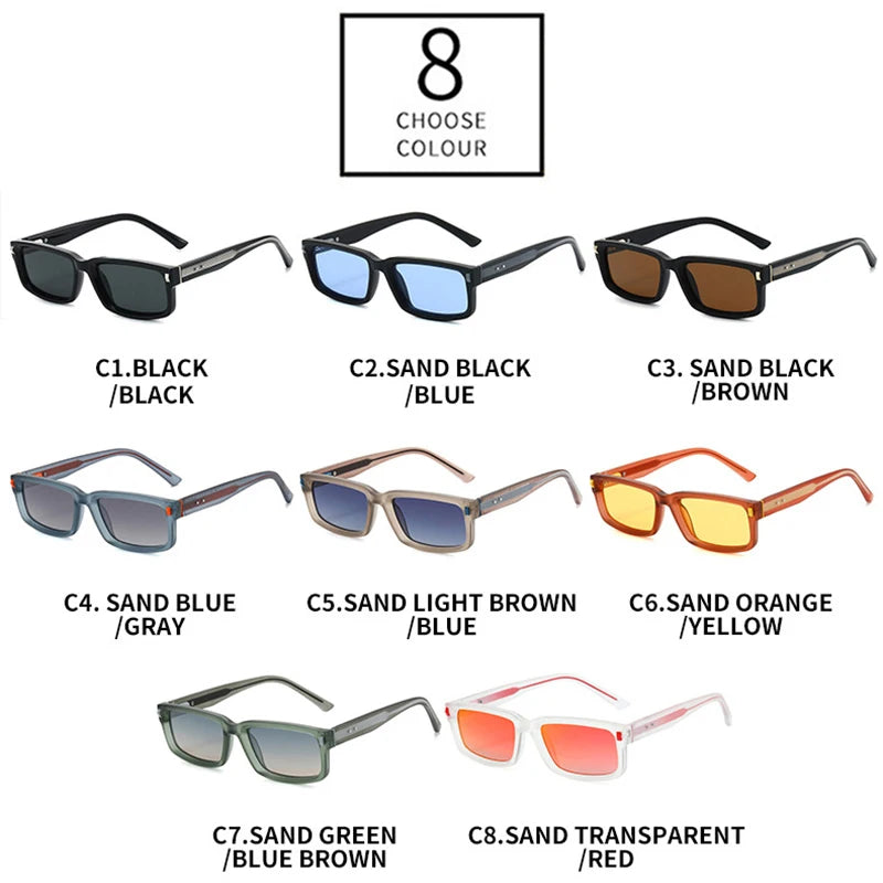 JNPCXI New Small Rectangle Women Luxury Sunglasses Fashion Orange Gradient Shades UV400 Retro Rivets Men Sun Glasses