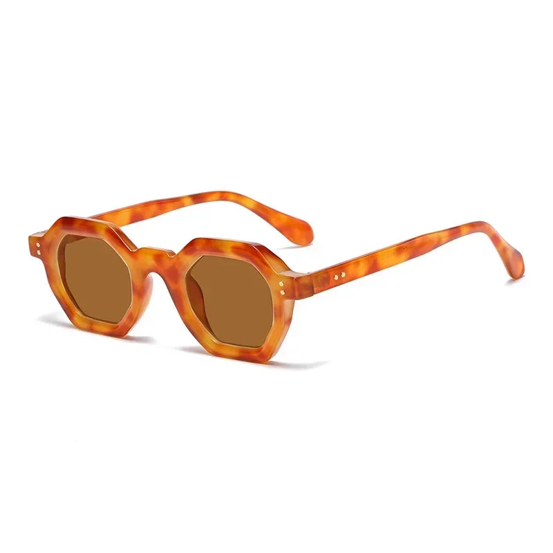JNPCXI Retro Amber Polygon Small Square Women Sunglasses Retro Rivets Men Shades Fashion Trending Outdoor Sports Sun Glasses
