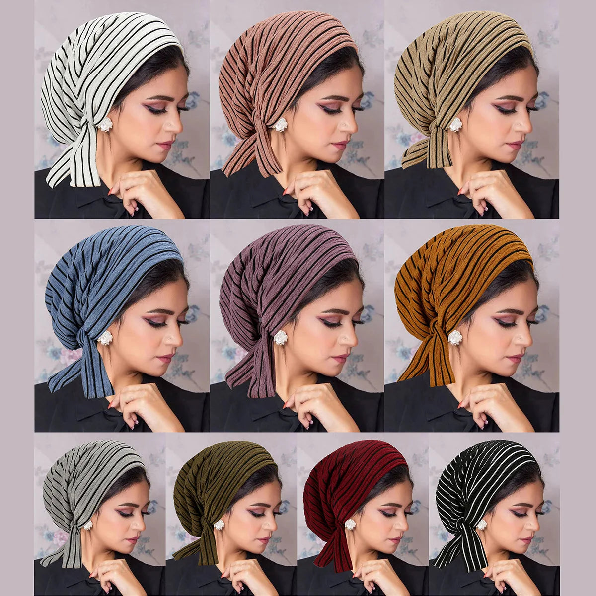 2024 New Trendy Stripe Turban Cap Women Muslim Hijab Islamic Chemo Cap Head Scarf Ladies Head Wrap Cover Hijab Scarf