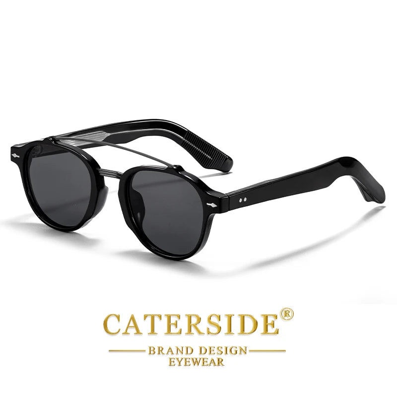 CATERSIDE New RetroPilot Men's Round Sunglasses Classic Double Bridge Design Sun Glasses Women's Outdoor Travel Glasses UV400