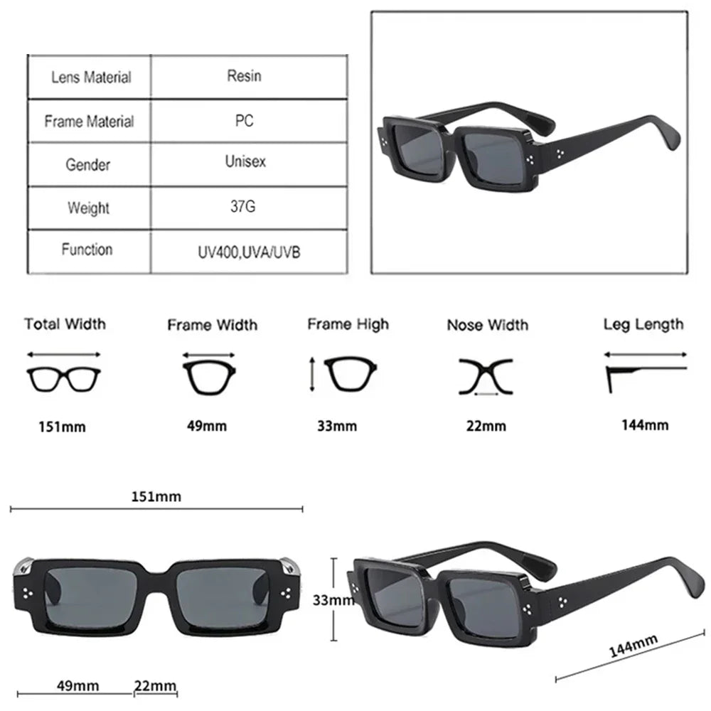 JNPCXI Ins Popular Fashion Square Rivets Men Sunglasses Vintage Punk Gradient Women Trending Yellow Lens Sun Glasses Shades