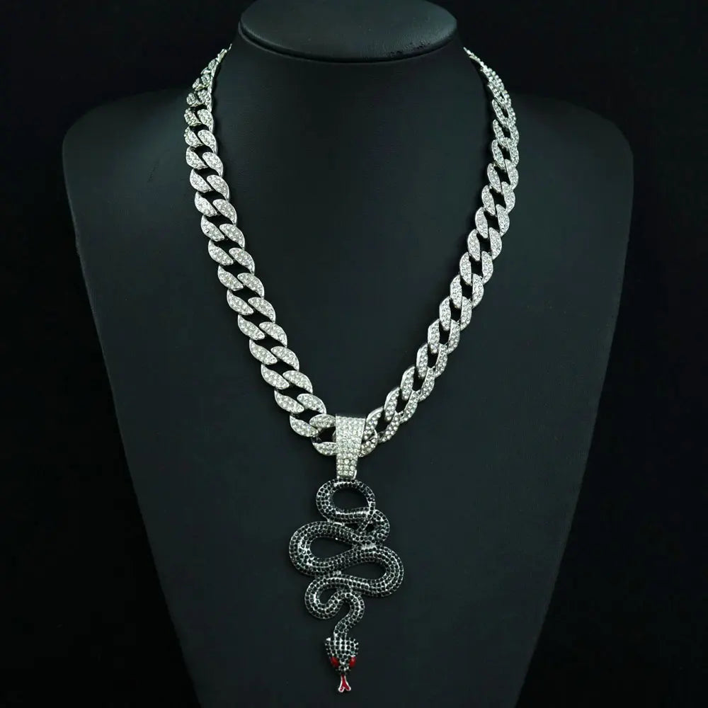 New Hip Hop Cobra Snake Necklaces with 15mm Cuban Chain Snake Animal Rapper Pendant Necklaces For Men Women Gothic Charm Jewelry
