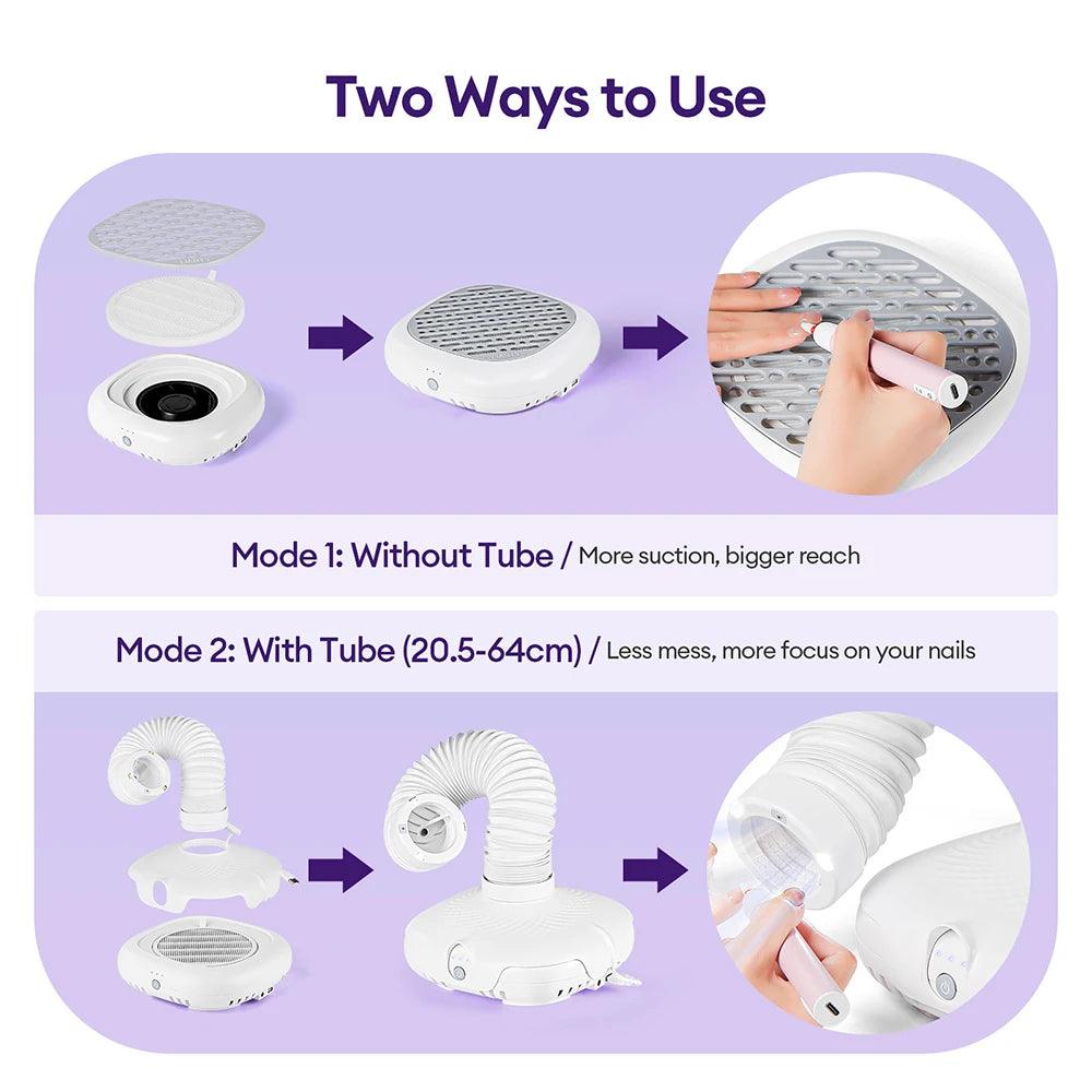 130W Brushless Double Use Nail Dust Extractor With Tube Elbow Nail Dust Collector Nail Art Manicure Powerful Vacuum Cleaner