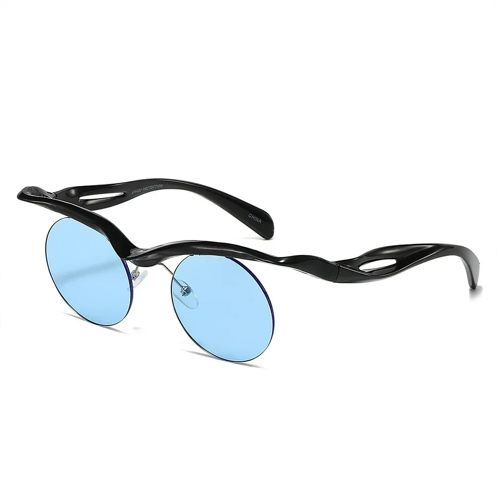 JNPCXI Retro Unique Rimless Round Sunglasses Fashion Clear Ocean Lens Shades UV400 Brand Designer Men Punk Mirror Sun Glasses