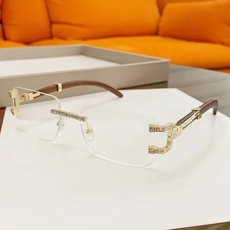 JNPCXI Fashion Luxury Brand Designer Rimless Diamond Sunglasses Women Crystal Rhinestone Square Sun Glasses for Female