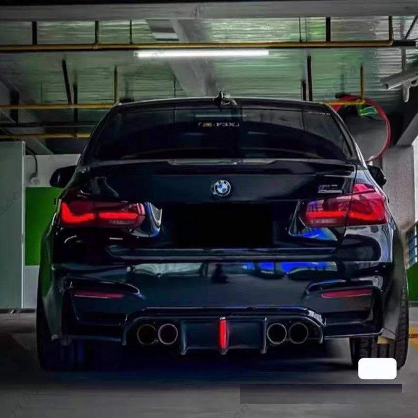 For BMW 3 Series F30 Dedicated M3 Model Car Rear Bumper Lip Spoiler Glossy Black Carbon Fiber Look With LED Brake Light Body Kit