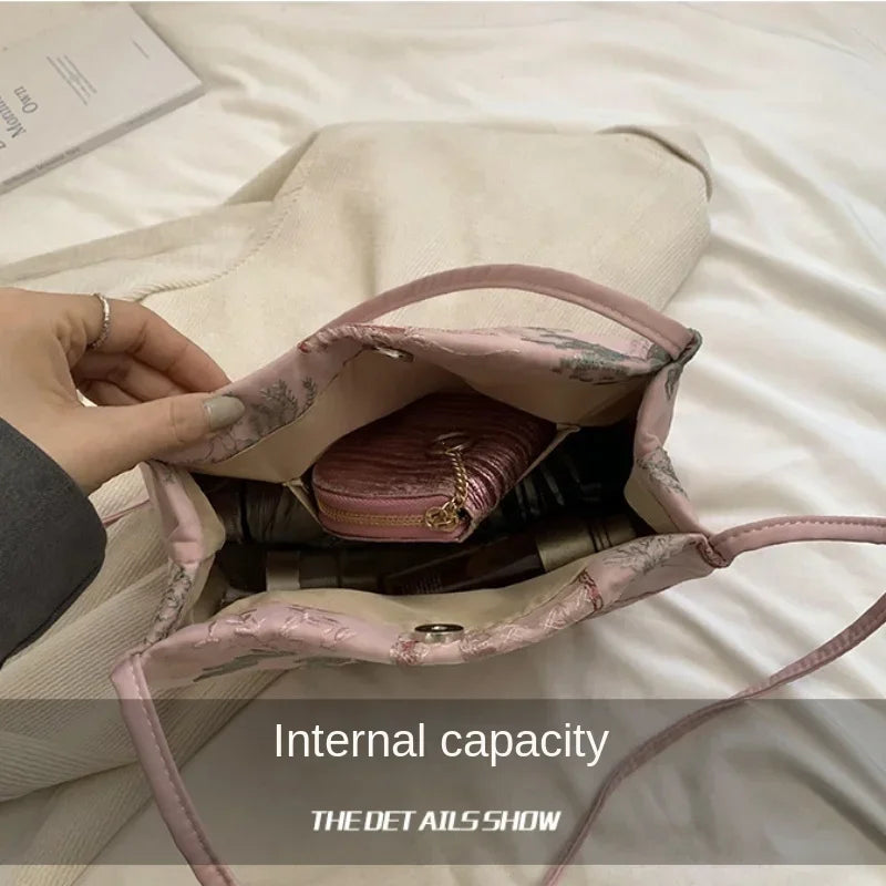 New Chinese Style Retro Bag 2026 New Models Silk Jacquard Fashionable Minimalist Bag Single Shoulder Diagonal Cross Women's Bag