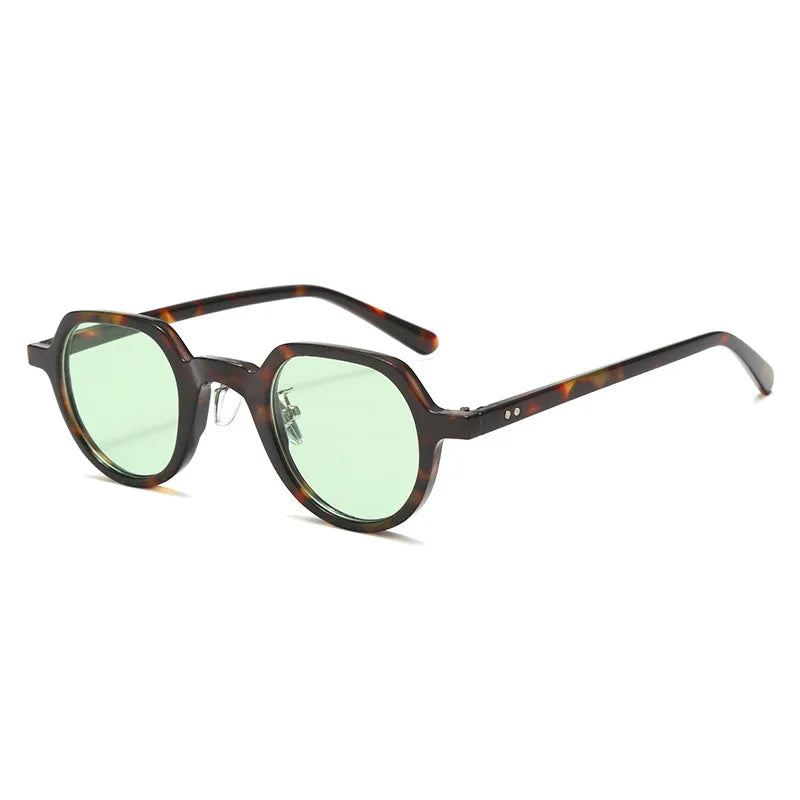 JNPCXI New Fashion Round Sunglasses Women Ocean Lens Leopard Blue Eyewear Men Trending Rivets Punk Sun Glasses