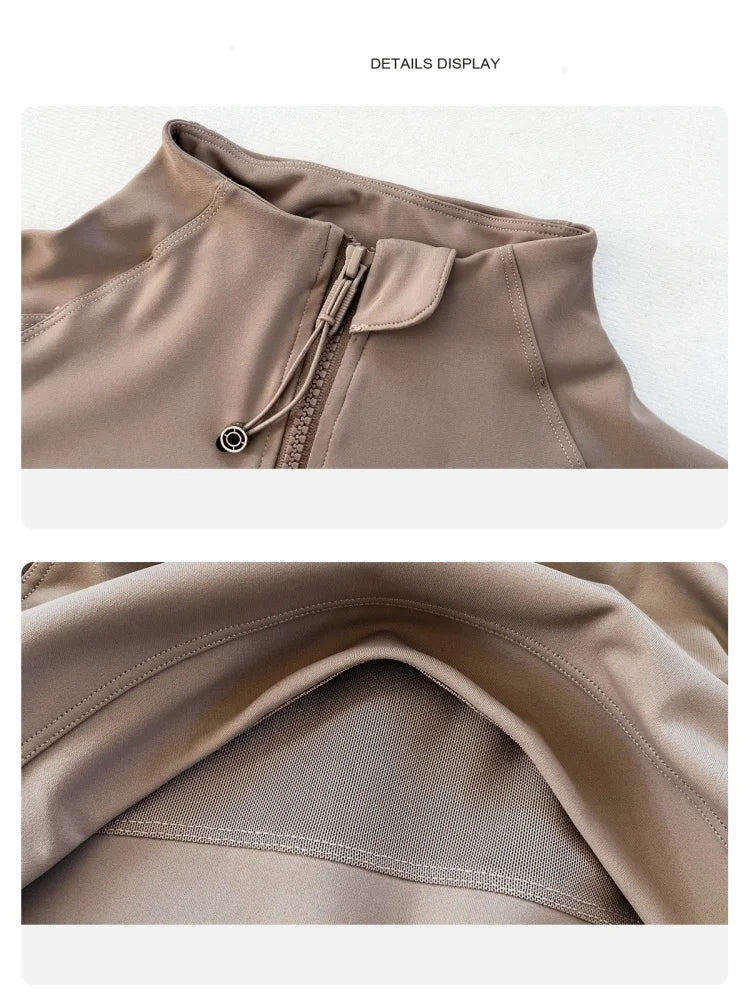 Women's Sports Yoga Jacket, High-Elasticity Zip-Up Long-Sleeve Crop Top, Suitable for Fitness and Workouts 。