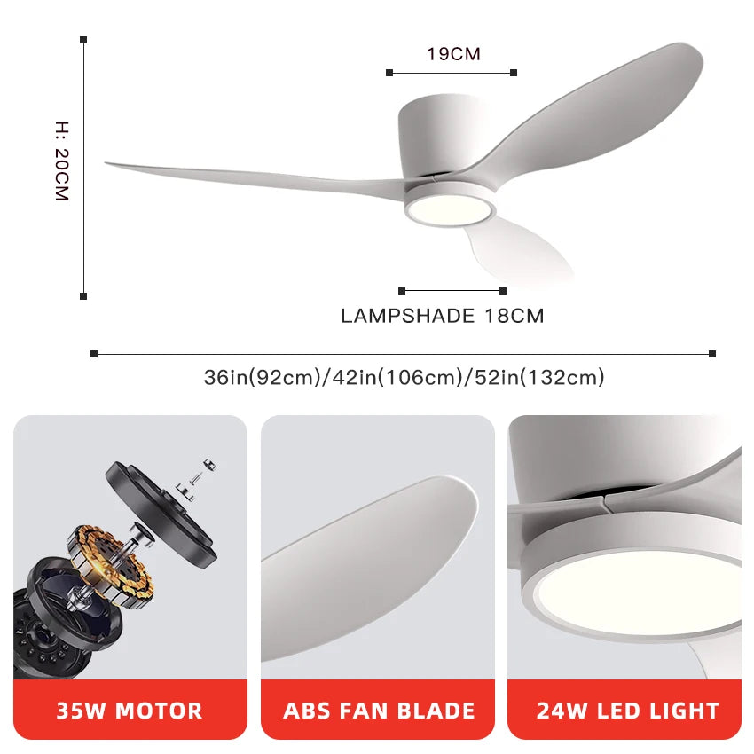 36/42/52" Inverter Ceiling Fan w/ Light, Silent, Ideal for Bedroom, Office Home