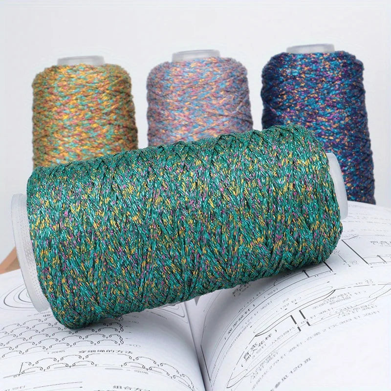 Mixed Color Shiny Yarn Skein, Polyester Crochet Thread for DIY Hand Knitting, Handmade Bags, Hats, Holiday Gifts Dolls Crafting