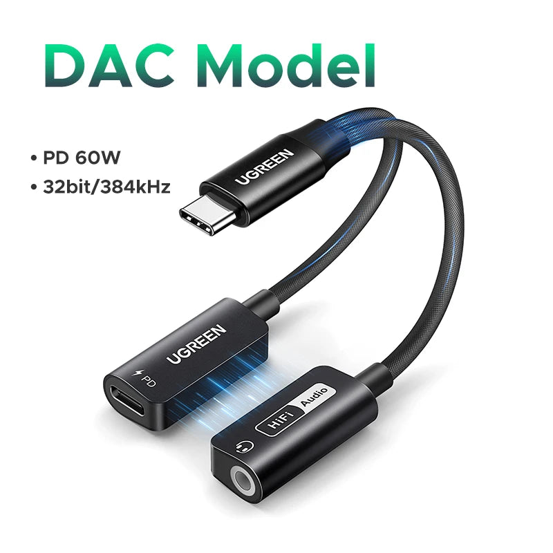 UGREEN Sound Card 2-IN-1 USB C Headphone& Charger Adapter Converter Real Hi-Fi Audio PD QC Charging Sound Card for Headset