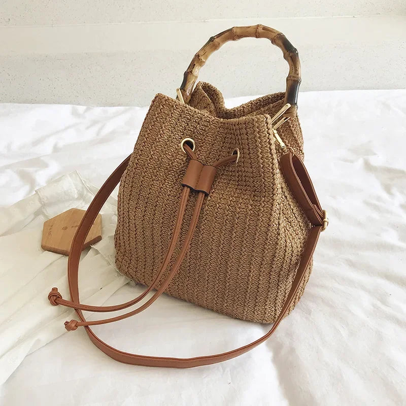 2026 Summer Beach Straw Bucket Bags Weave Tote Bag Female Bohemian Shoulder Bags for Women Lady Travel Handbags and Purses