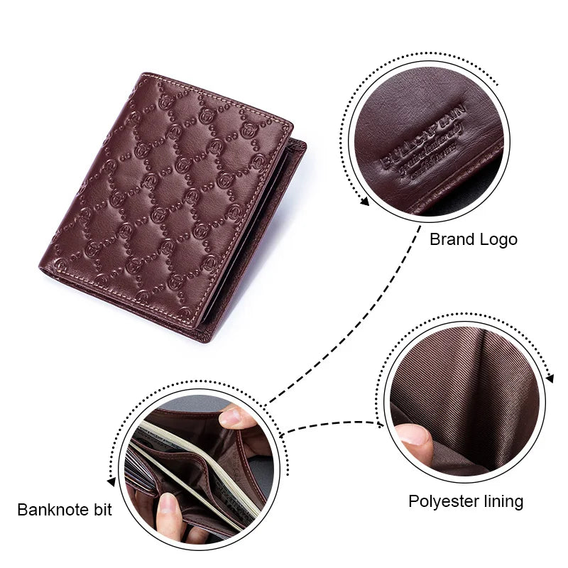 BULLCAPTAIN New Leather Men's Wallet Fashion Creative Pattern Wallet Small Mini Card Holder RFID Wallet Men 0204H