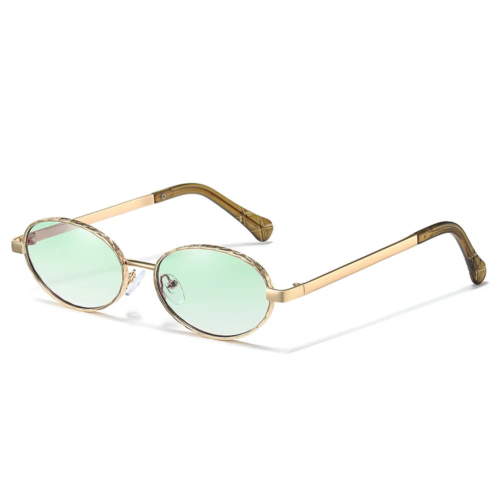 JNPCXI New Metal Oval Sunglasses Women Fashion Pink Candy Color Shades UV400 Retro Punk Men Outdoor Sun Glasses