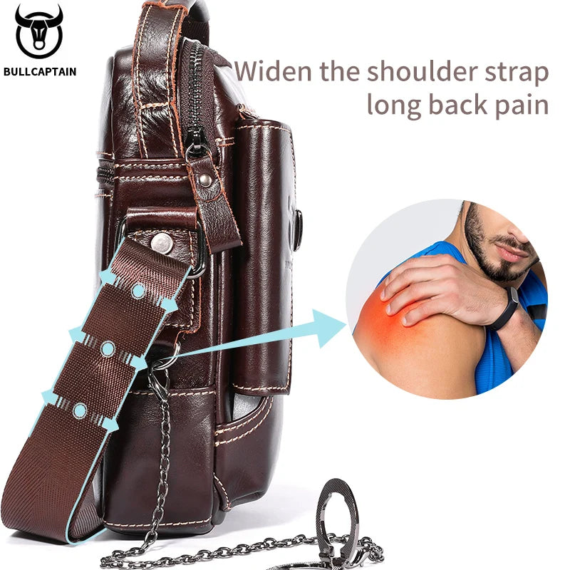 BULLCAPTAIN Men's Genuine Leather Crossbody Bag Suitable for 7.9-inch iPad High Quality Men's Bag Mini Business Shoulder Bag