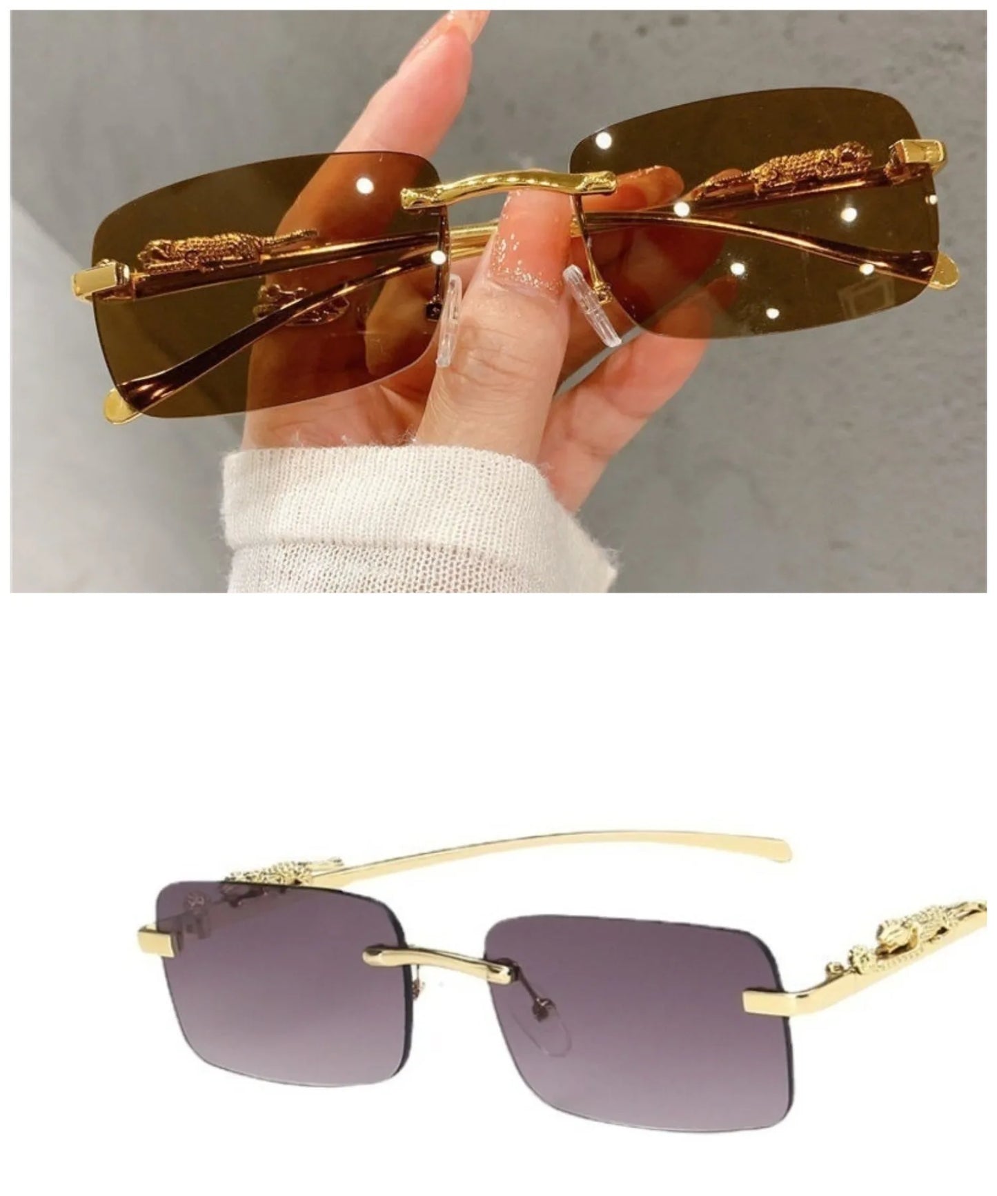 Retro Korean Sunglasses Seaside Cheetah Decorative Frameless Glasses Anti UV400 Gradient Cut Lens Elegant