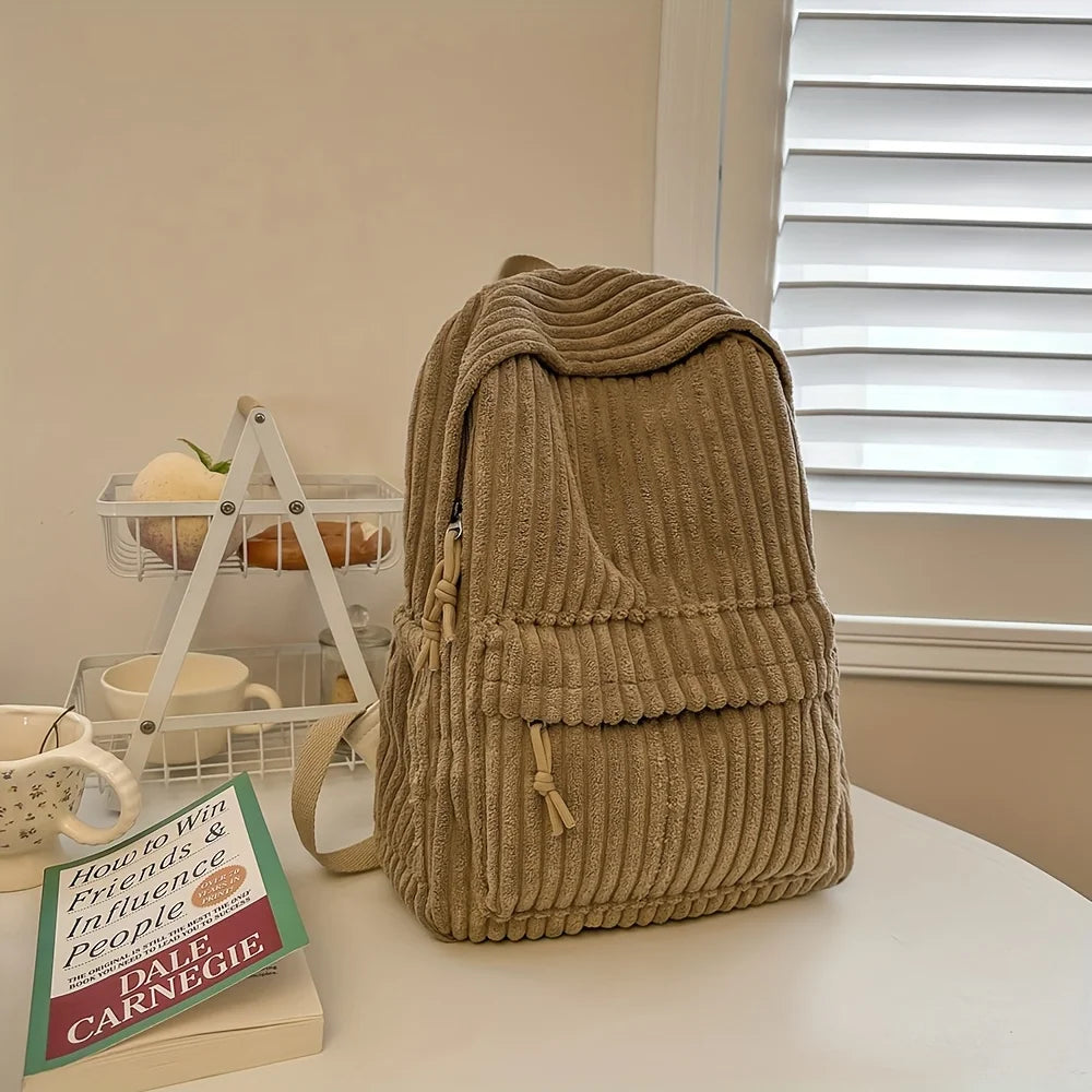 Korean Style Corduroy Backpack, Women's New Versatile Backpack, Student Travel Backpack, Large Capacity Backpacks for Commuting