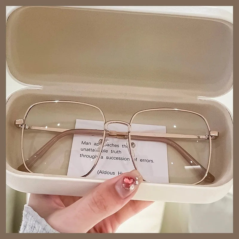Korean Anti-blue Computer Radiation Protection Sqaure Metal Frame Eyeglasses Women/Men