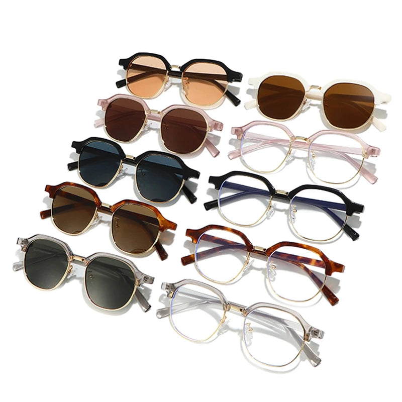 JNPCXI New Ins Popular Fashion Square Semi-Metal Women Sunglasses Shades UV400 Men Trending Clear Lens Frame