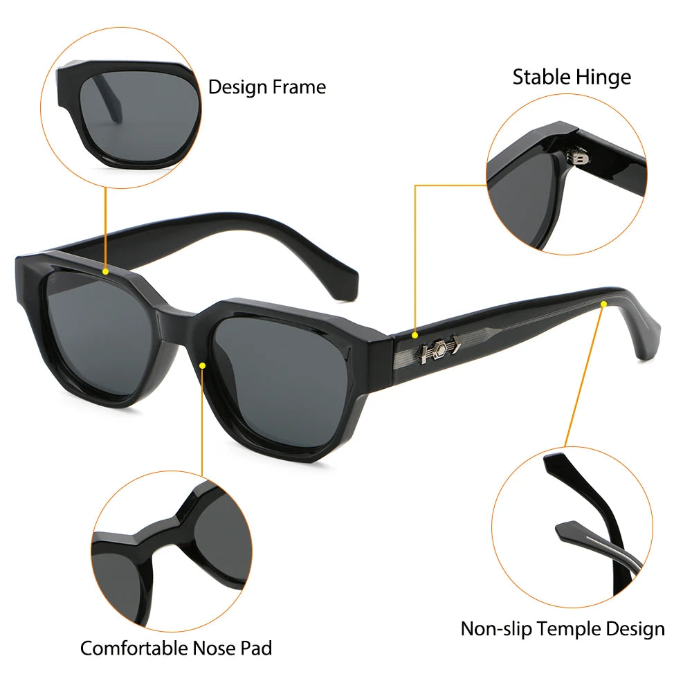 CATERSIDE Men Fashion Sunglasses High-Quality Pc Square Thick Frame Sun Glasses Women Business Festival Gifts Rational Glasses