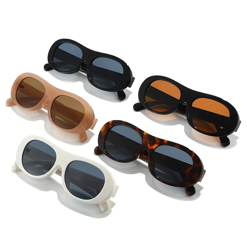 JNPCXI New Retro Oval Sunglasses Women Fashion Jelly Tea Color Shades Men Rivets Punk Sun Glasses UV400