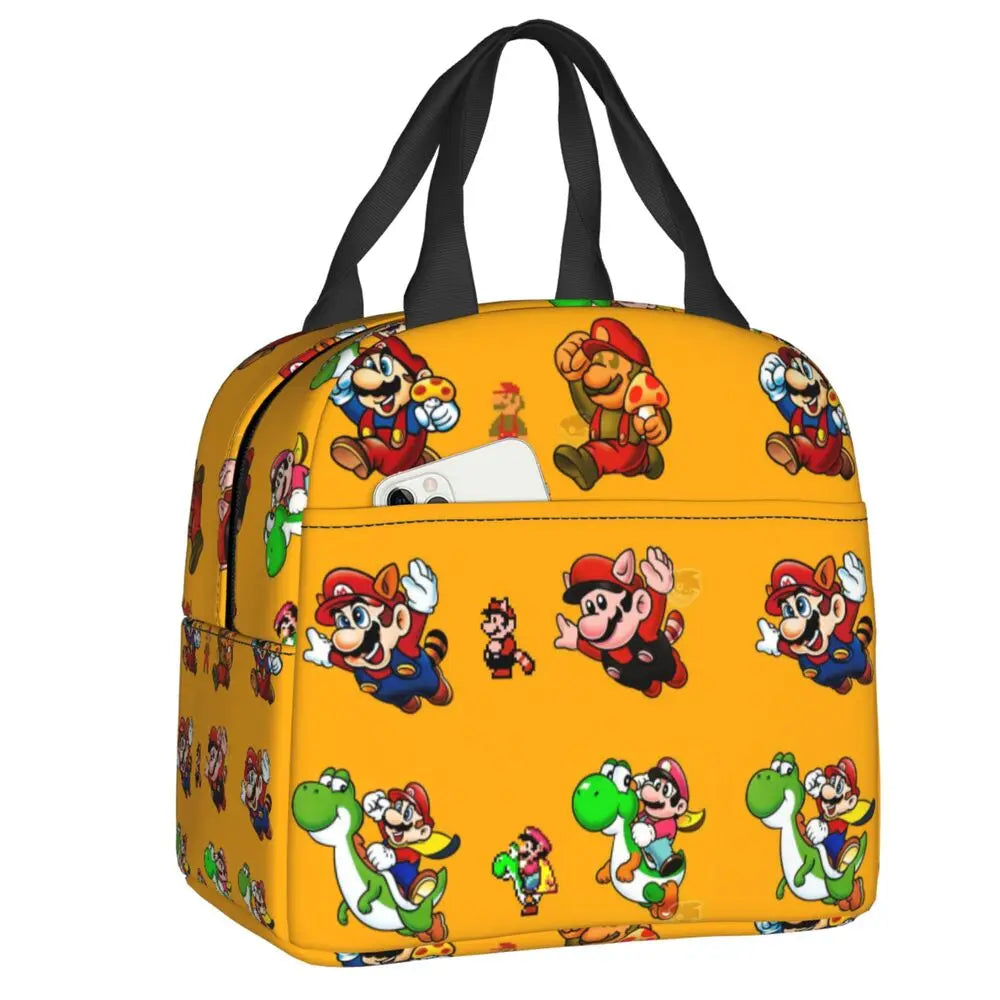 Custom Mario Super Bros Insulated Lunch Bag Reusable Thermal Cooler Lunch Box M6
