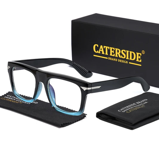 CATERSIDE Men Anti Blue Light Glasses for Square TR90 Frame Ultralight Retro Plain Glasses Trendy Myopia Computer Eyewear Frame