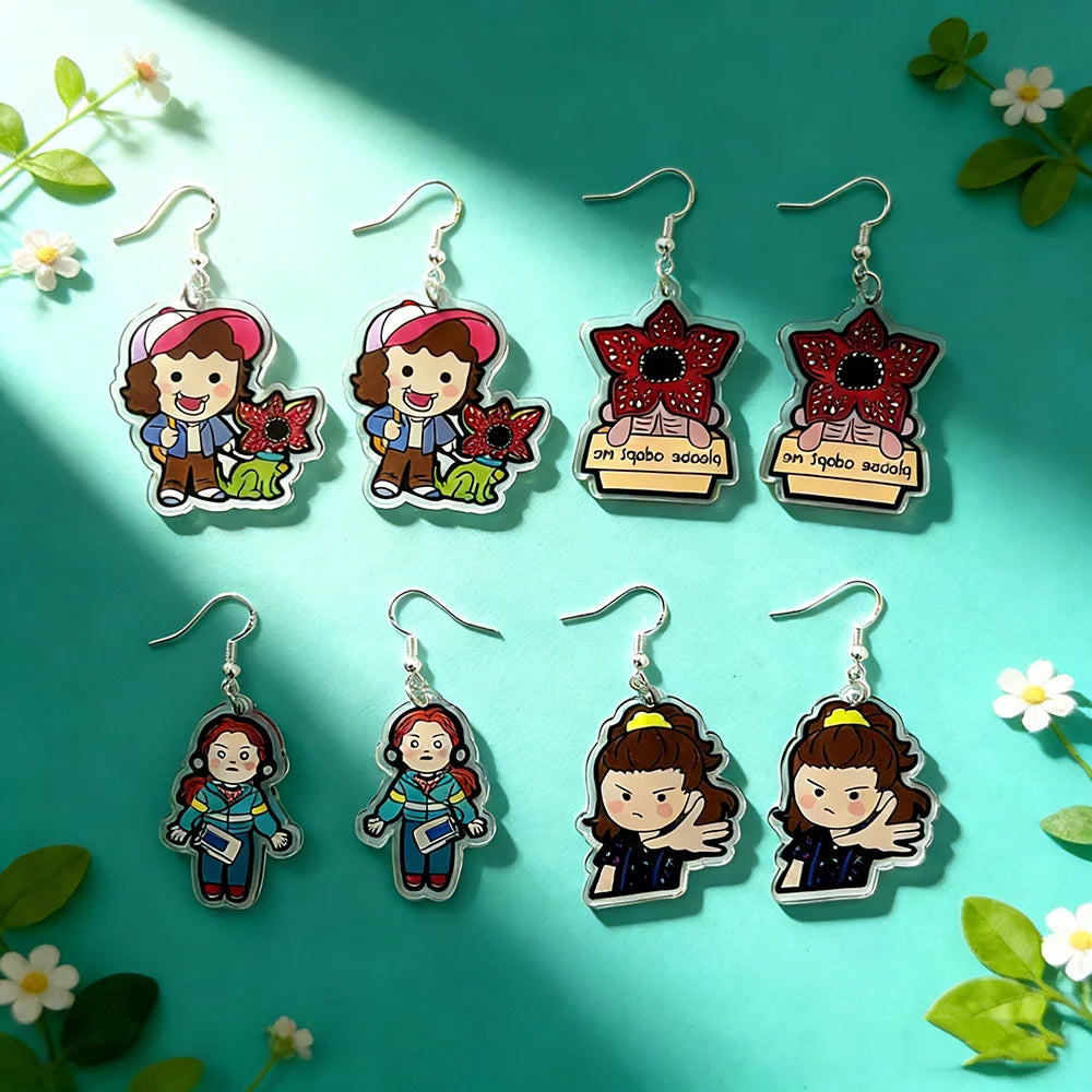 4 Pairs Cute Demogorgon Cartoon Earrings for Women Girls, Acrylic Fashion Jewelry Set, Party Ear Piercing Gift