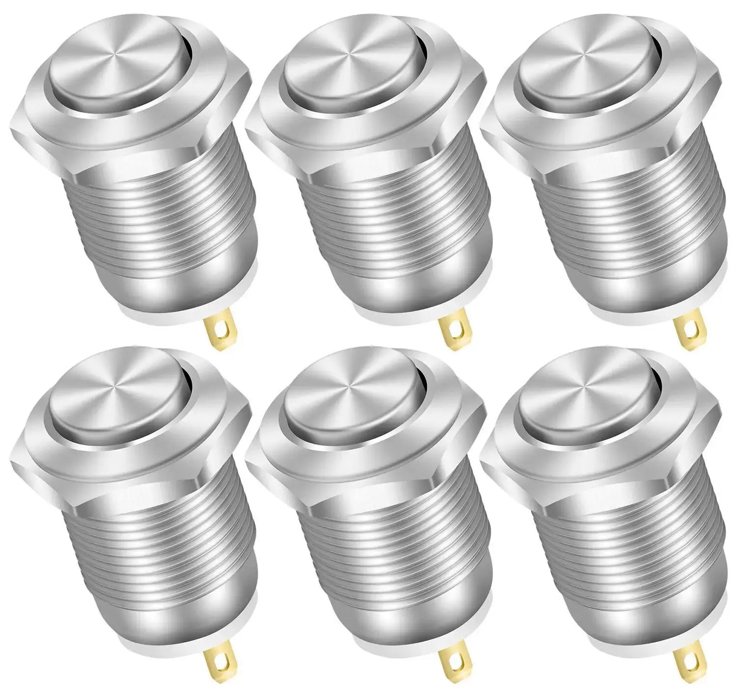 6/12pcs 12mm Momentary Push Button Switch 12V Waterproof Power Pushbutton Small Round Chrome Stainless Metal 2pin N/O