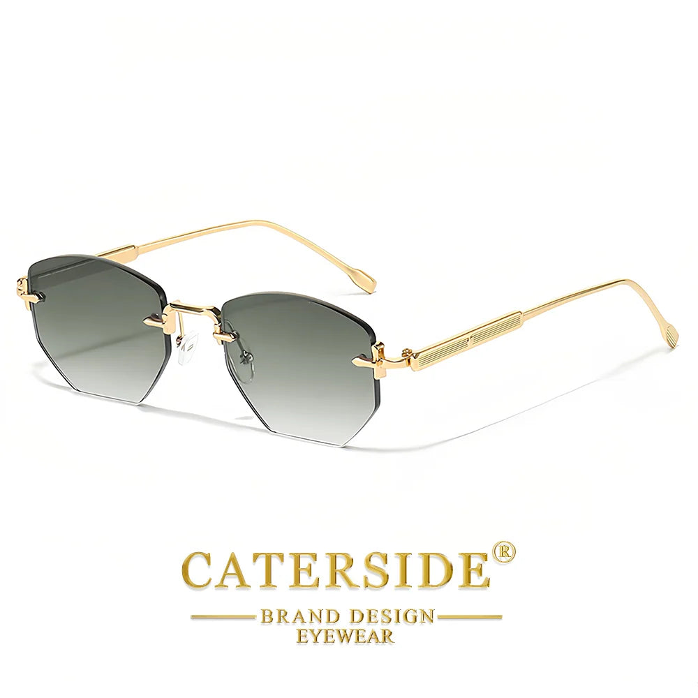 CATERSIDE Vintage Men's Frameless Sunglasses Retro Polygon Rimless Y2K Sun Glasses Women Travel Party Business Eyewear UV400