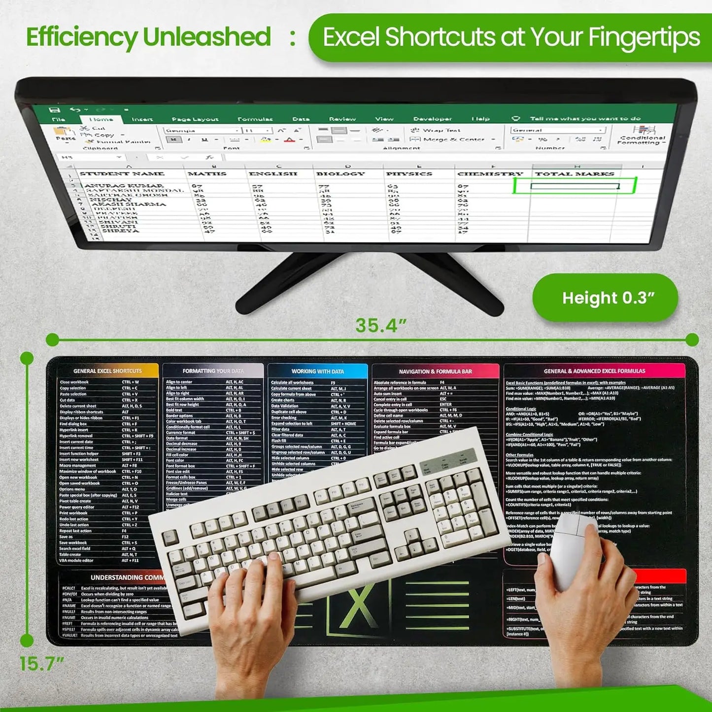 Excel Pad Shortcut Keys Mouse Mat ,Excel Mouse Pad with Excel Shortcuts & Formulas Office Desk Pad