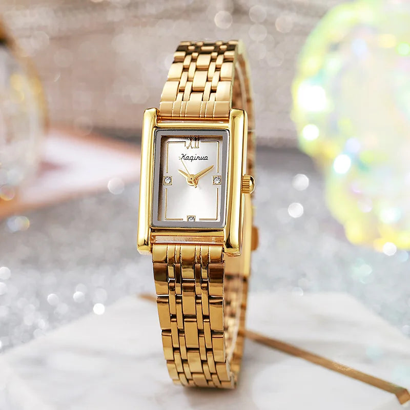 Fashion Luxury Brand Square Rhinestone Dial Quartz Watch Gold Woman Steel Strap Wristwatch Ladies Clock Relogio Montre Femme