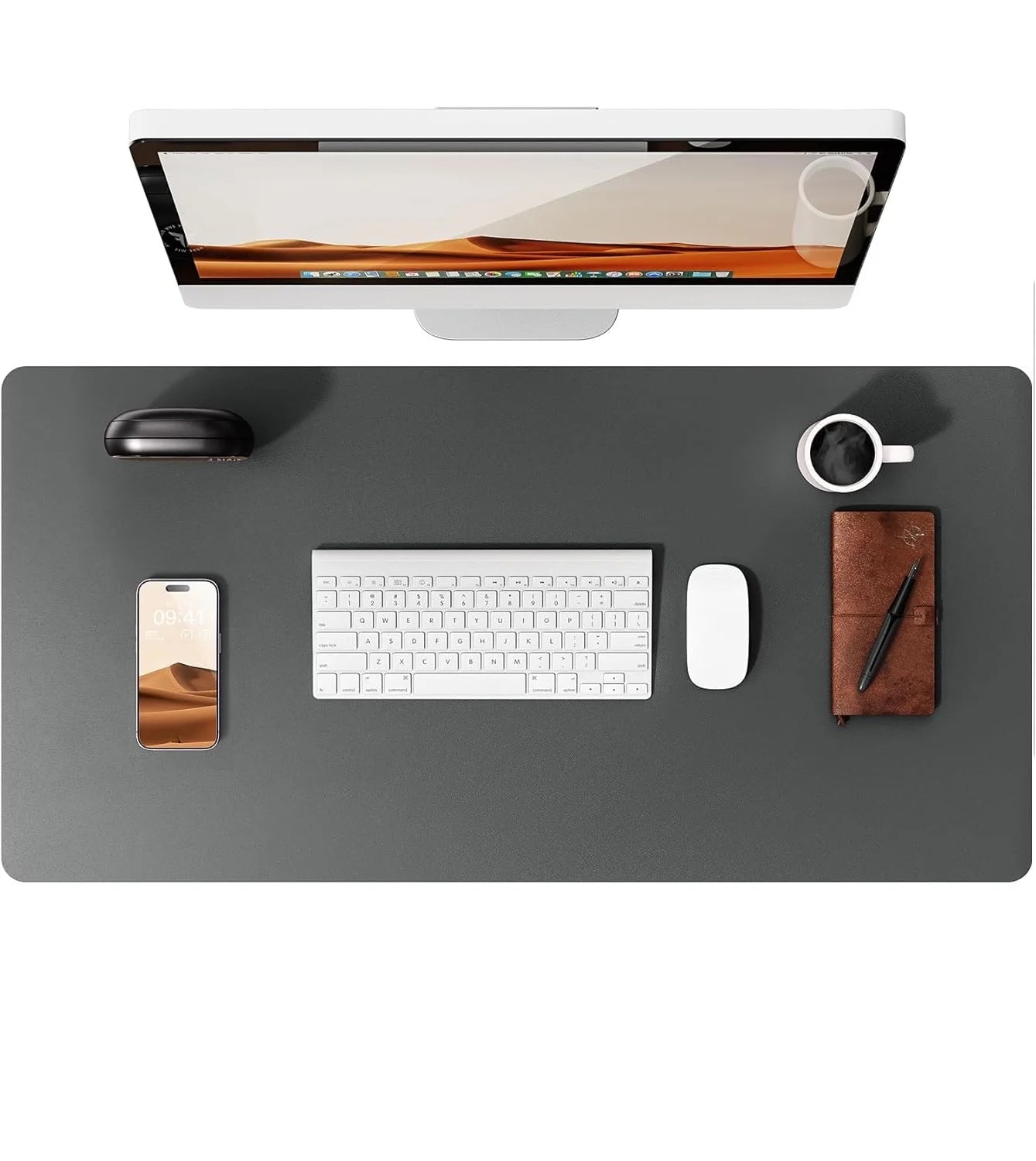 Large Dark Gray Mouse Pad Office Desk Mat Non-Slip PU Leather Desk Pad Protector