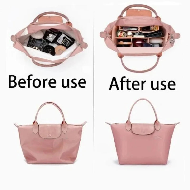 1Pc Felt Insert Bag Fits For Longchamp Handbag Liner Bag Felt Cloth Makeup Bag Support Travel Portable Insert Purse Organizer