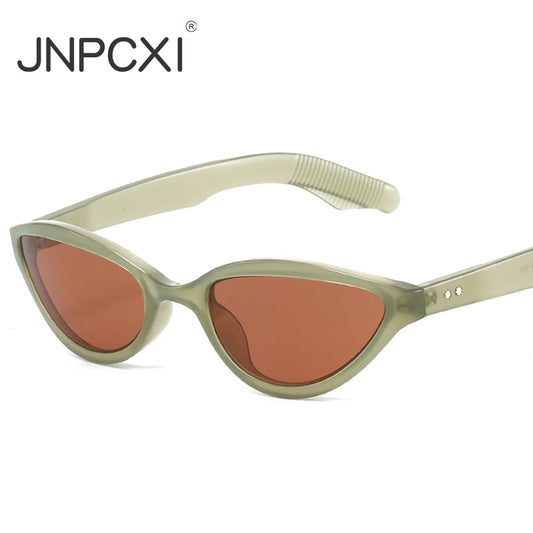 JNPCXI New Fashion Cat Eye Women Sunglasses Retro Rivets Men Green Tea Shades UV400