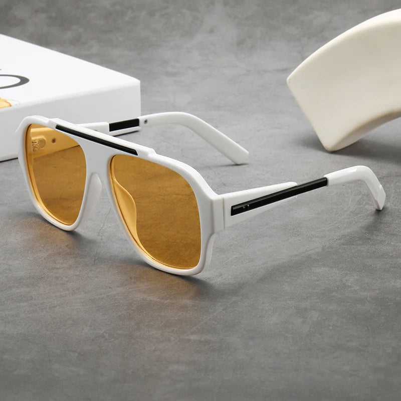 JNPCXI New Fashion Rivets Square Women Sunglasses Shades UV400 Retro Trending Gradient Men Punk Yellow Sun Glasses