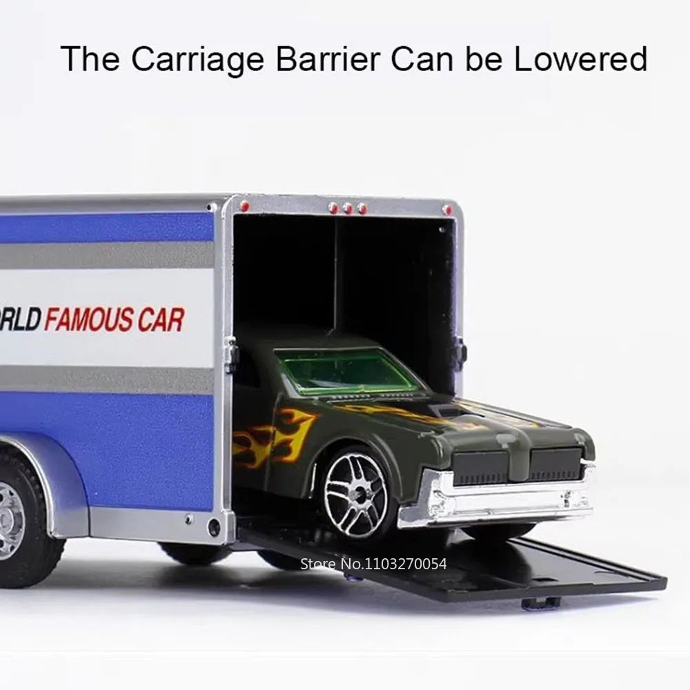 1:64 Container Trailer Alloy Diecast Model Toys Car Tailgate Can Be Lowered Pull Back Miniature Vehices Children's Surprise Gift