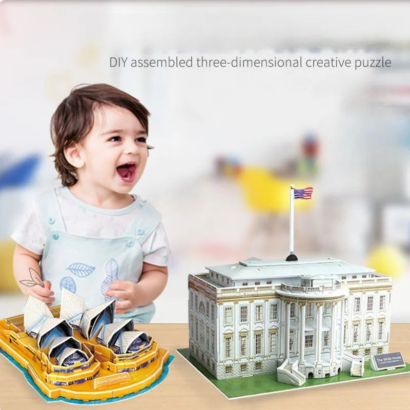DIY Paper 3D Puzzle Model World Attractions Construction Children's DIY Intellectual Development Educational Toys for Kids