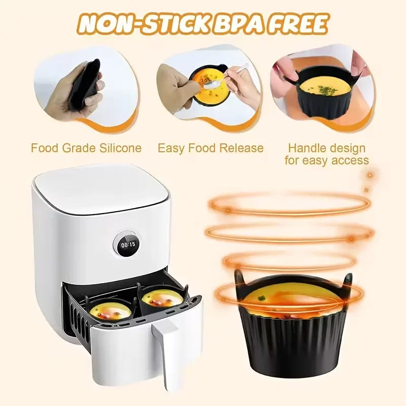 4pcs Air Fryer Baking Ramekins Silicone Mold, Cups Non-Stick, Air Fryer Accessories for Eggs,Cupcakes,Muffins,Puddings,Custards