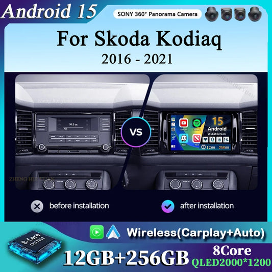 For Skoda Kodiaq 2016 - 2021 Android 15 4G WIFI Car Radio Carplay Auto Multimedia Stereo Video Player GPS Navigation 12+256GB BT