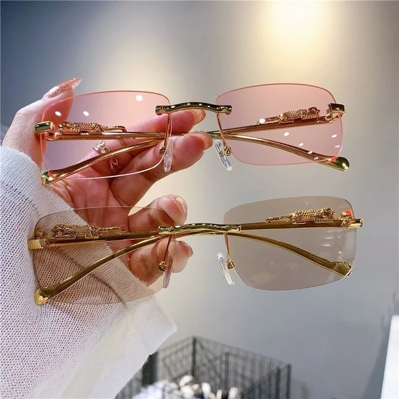 Retro Korean Sunglasses Seaside Cheetah Decorative Frameless Glasses Anti UV400 Gradient Cut Lens Elegant