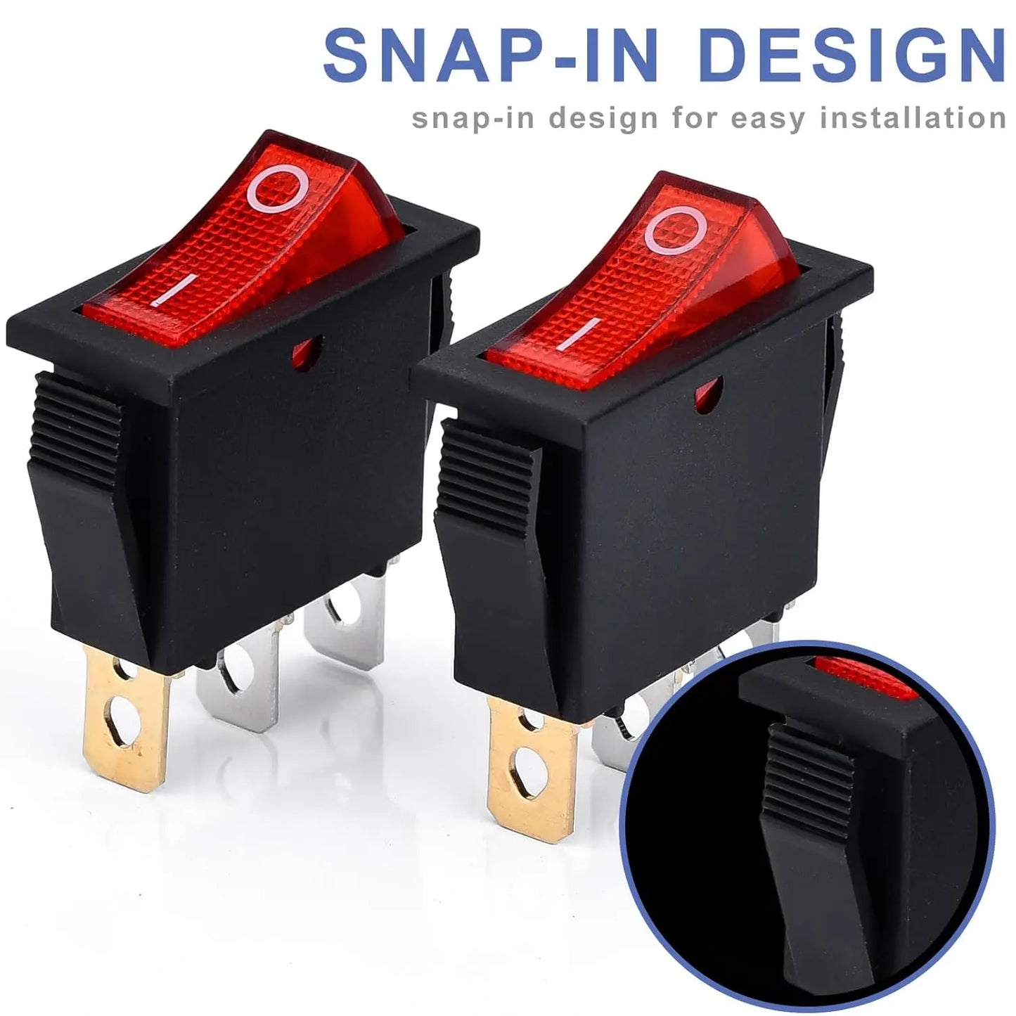 5Pcs Lighted Rocker Switch Red On Off 3 Pin 2 Position Mini Boat Rocker Swtiches for Electric Fireplaces