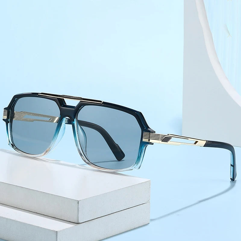 JNPCXI New Retro Double Bridges Square Women Sunglasses Fashion Trending Blue Gradient Shades UV400 Men Sun Glasses