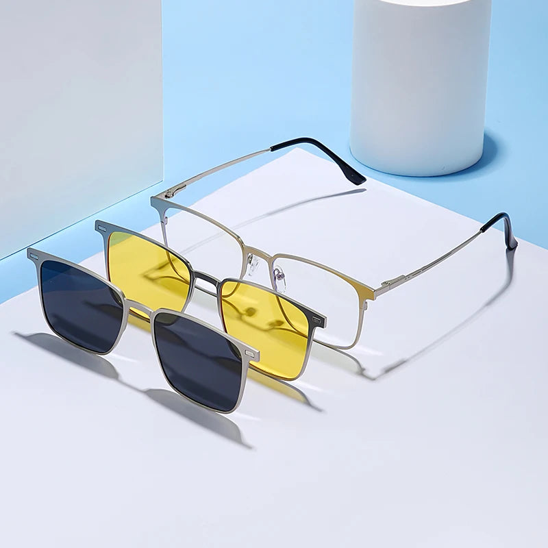 Caterside New Polarized Sunglasses Men's Metal Frame Women Sun Glasses Set Multi Lens Magnetic Suction 3-In-1 Eyewear UV400